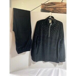 Blair 2 Piece Woman’s Rhinestone studded Black velour tracksuit NWOT size S